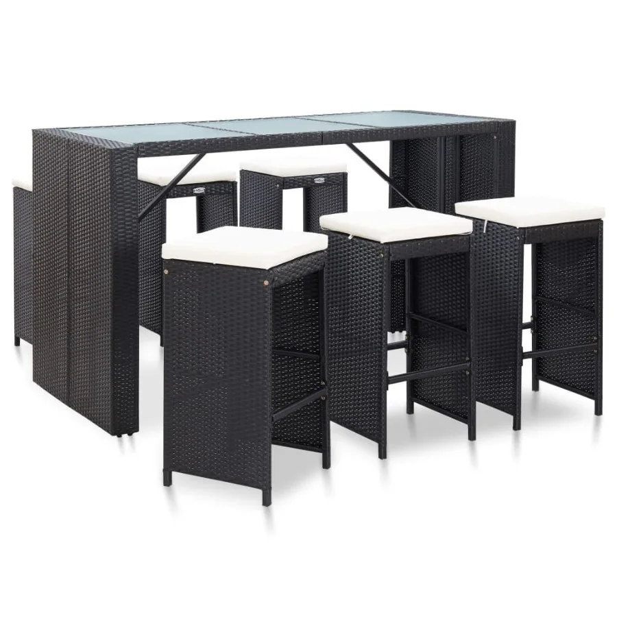 

7 Piece Patio Bar Set with Cushions Poly Rattan Black