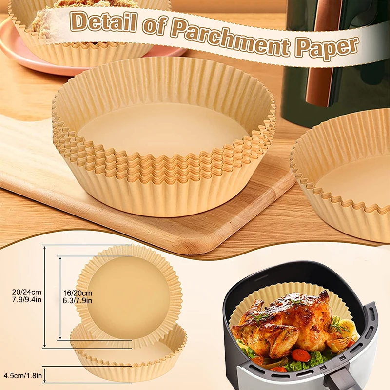 50/100PCS Air Fryer Disposable Paper Liner Airfryer Accessories Non-Stick Mat Round Square Baking Mat BBQ Plate Paper Roasting