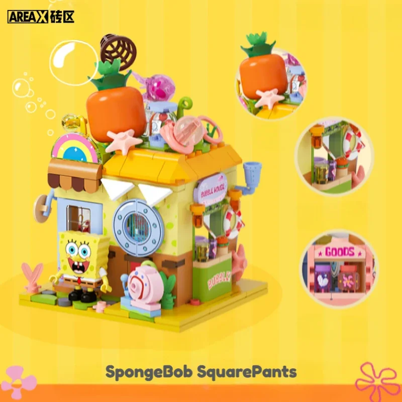 ใหม่ Areax SpongeBob SquarePants Series Building Blocks Squidward Tentacles Street View การศึกษาประกอบของเล่นชุดของขวัญ