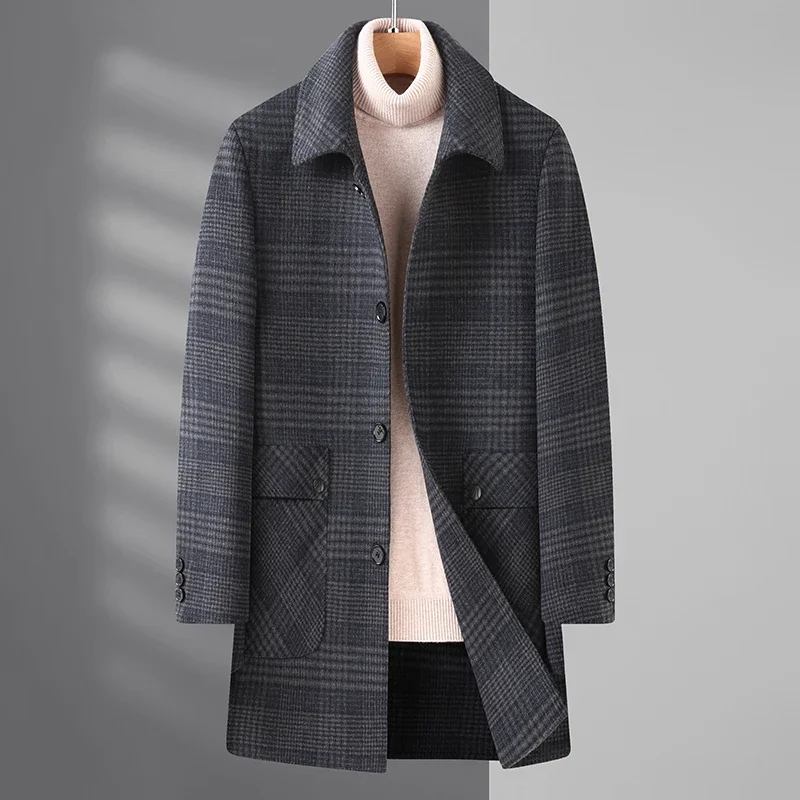 New men's mid-length coat business casual all matching woolen down coat autumn and winter men exclusive retro three-dimensional