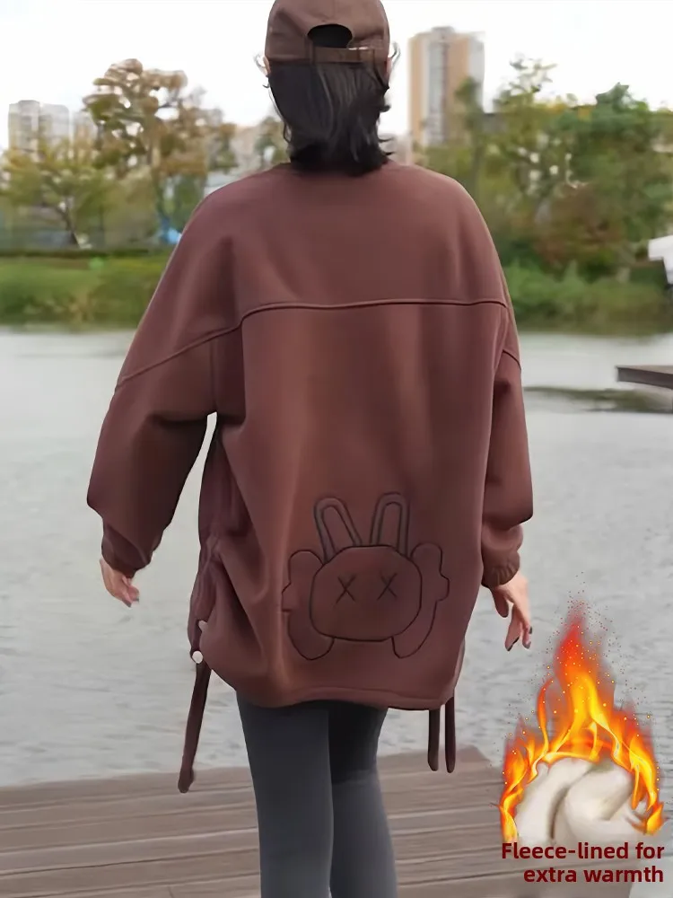 패셔너블한 안감 후드티 여성용 중간 길이 롱 슬리브 겨울 신상 슬리퍼 스타일 탑 유럽 스타일 의류