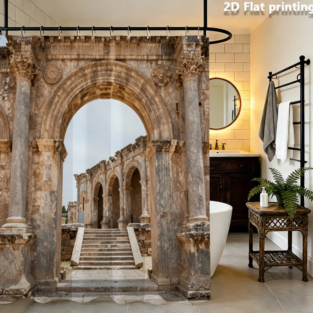 Elegant Roman Ruins Shower Curtain Waterproof Bath Decor Vintage Classical Arch Style Liner 180x180cm Bathroom Curtain