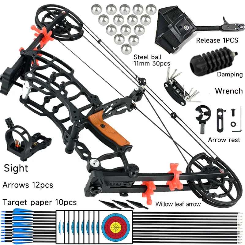 

Compound Bow Archery Sets 30-70lbs Draw Weight Adjustable Steel Ball Shooting Left Right Hand Hunting Bows Adults Beginners Kit