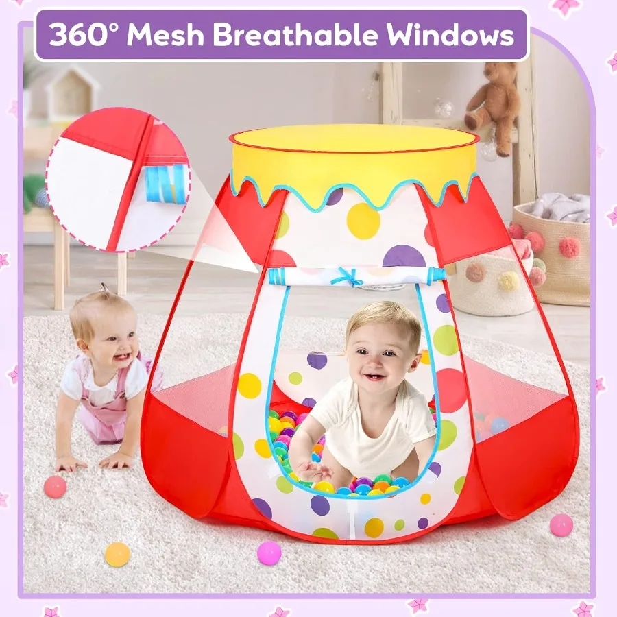 Poteau à balles pour bébé avec 50 balles, tente de jeu Pop-Up pour filles, jouets de princesse pour maison de jeu intérieure et extérieure avec transport Ba