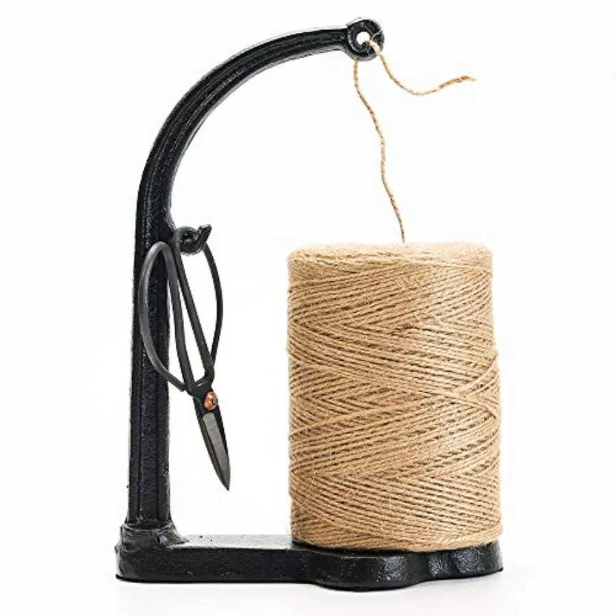 

Cast Iron Garden Twine Holder Set - 1300ft. Natural Jute Twine String and Rope Rack and Scissors - Decorative and Practical Hom