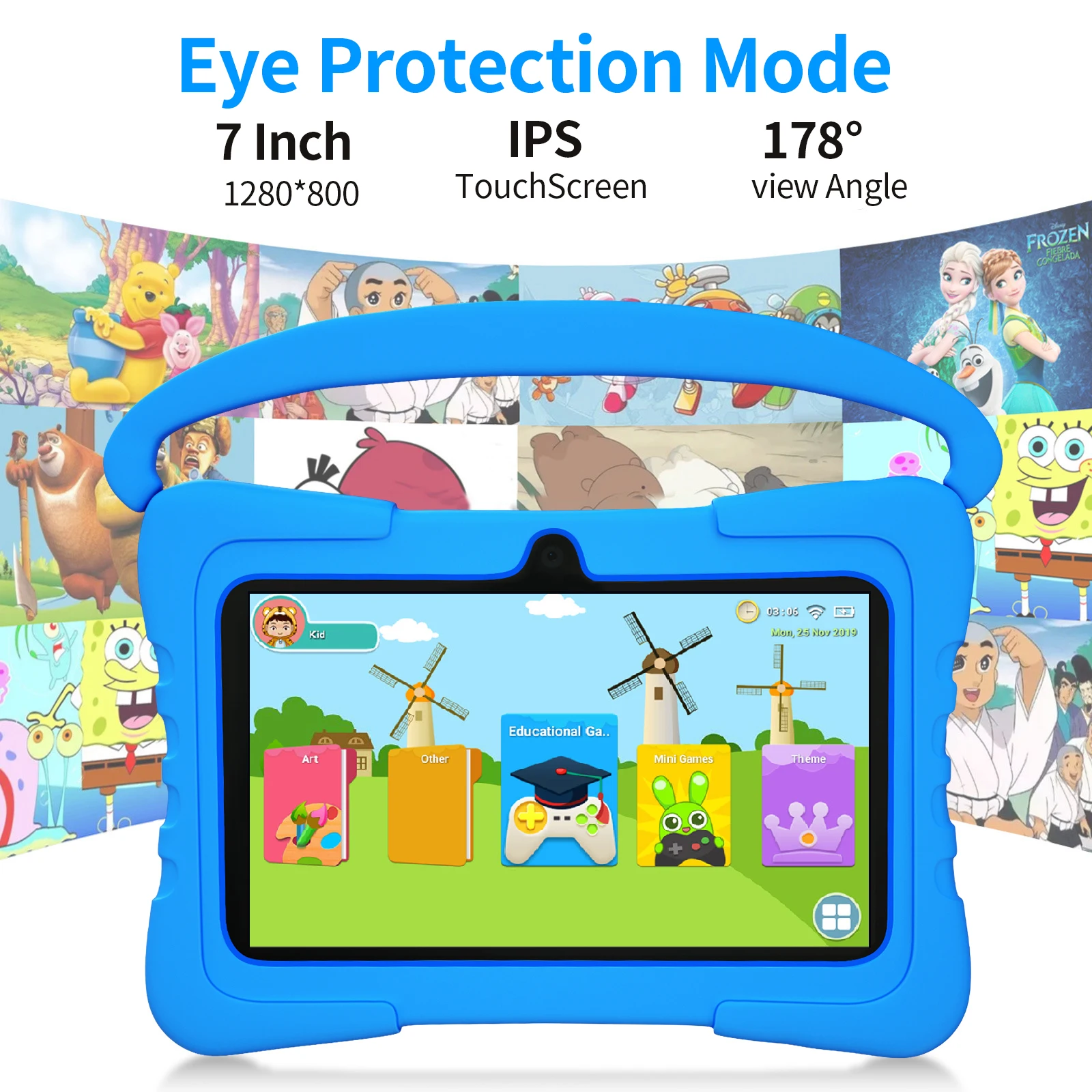 7 inch Android Kids Learning Tablet 4000mah 32GB Quad Core Android9.0  With tablet protective sleeve and tablet tempered film