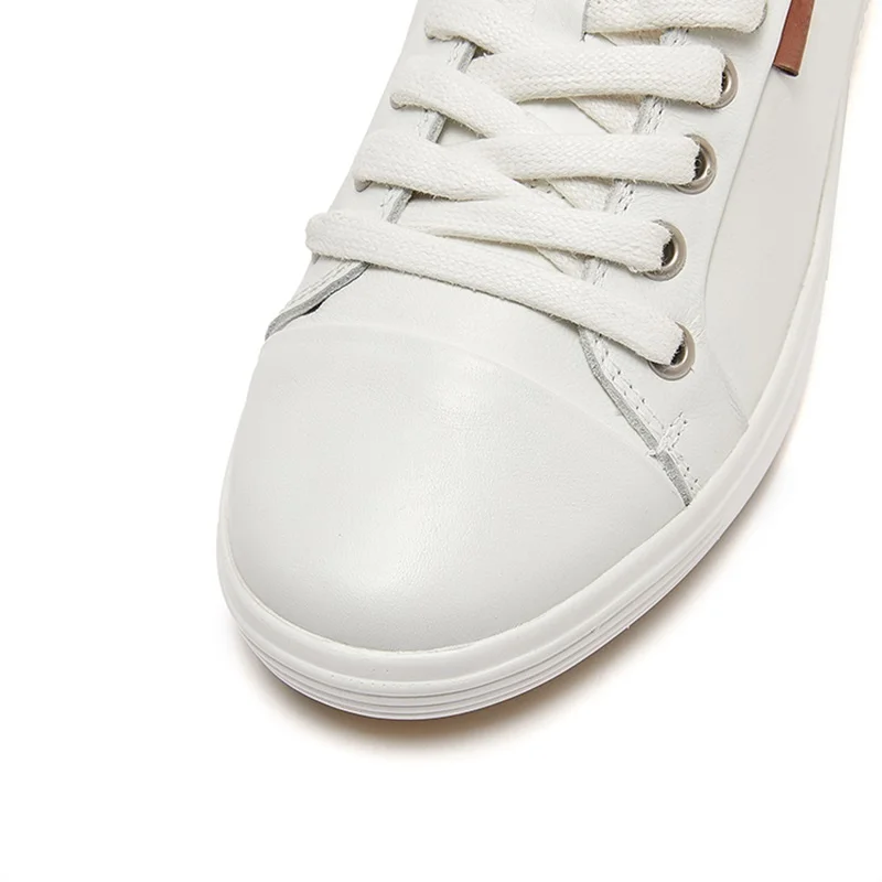 أحذية مصممة للسيدات من جلد البقر، أحذية بيضاء مريحة من الجلد الناعم سهلة الارتداء كاجوال مسطحة من الأسفل ومنخفضة من تصميم الدنماركي #5