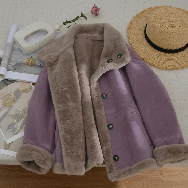 Purple One-piece Fur Coat Women's Winter Coat 2025 New Female Artificial Fur Overcoat And Velvet Thickened Warm Outcoat Top