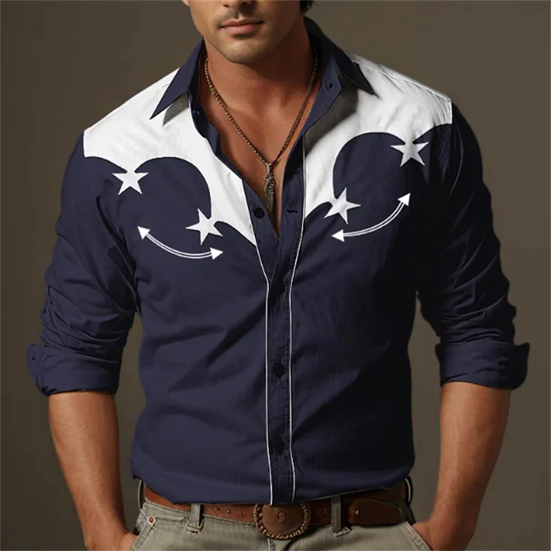 New Style Mens Shirt Long Sleeve 3D Printed Lapel Button Three-dimensional clipping Summer Men\'s Fashion Top Shirt High Quality