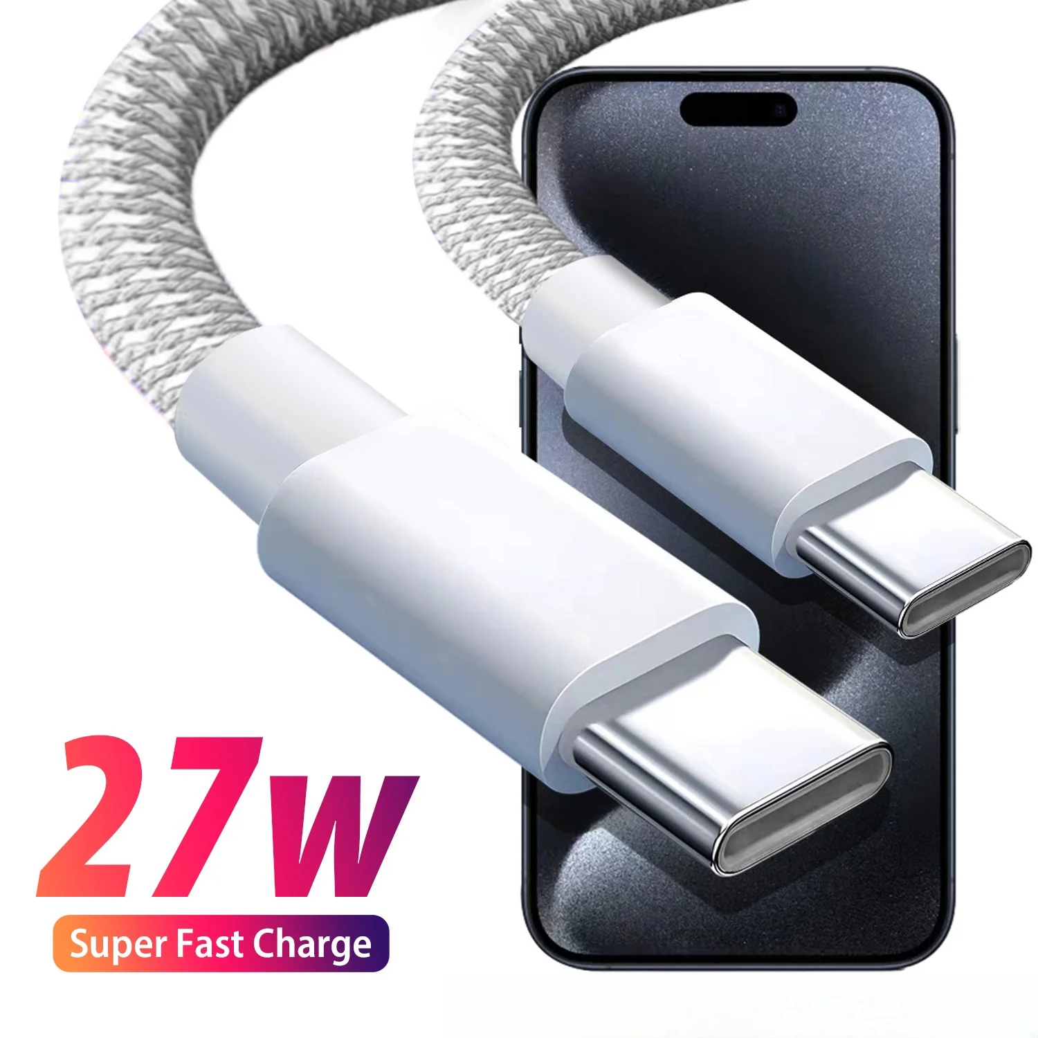 27W PD USB-C to USB C Fast Charger Data Cable For Apple iPhone 16 Pro Max 15Pro Plus Type C Quick Charging For Xiaomi Samsung