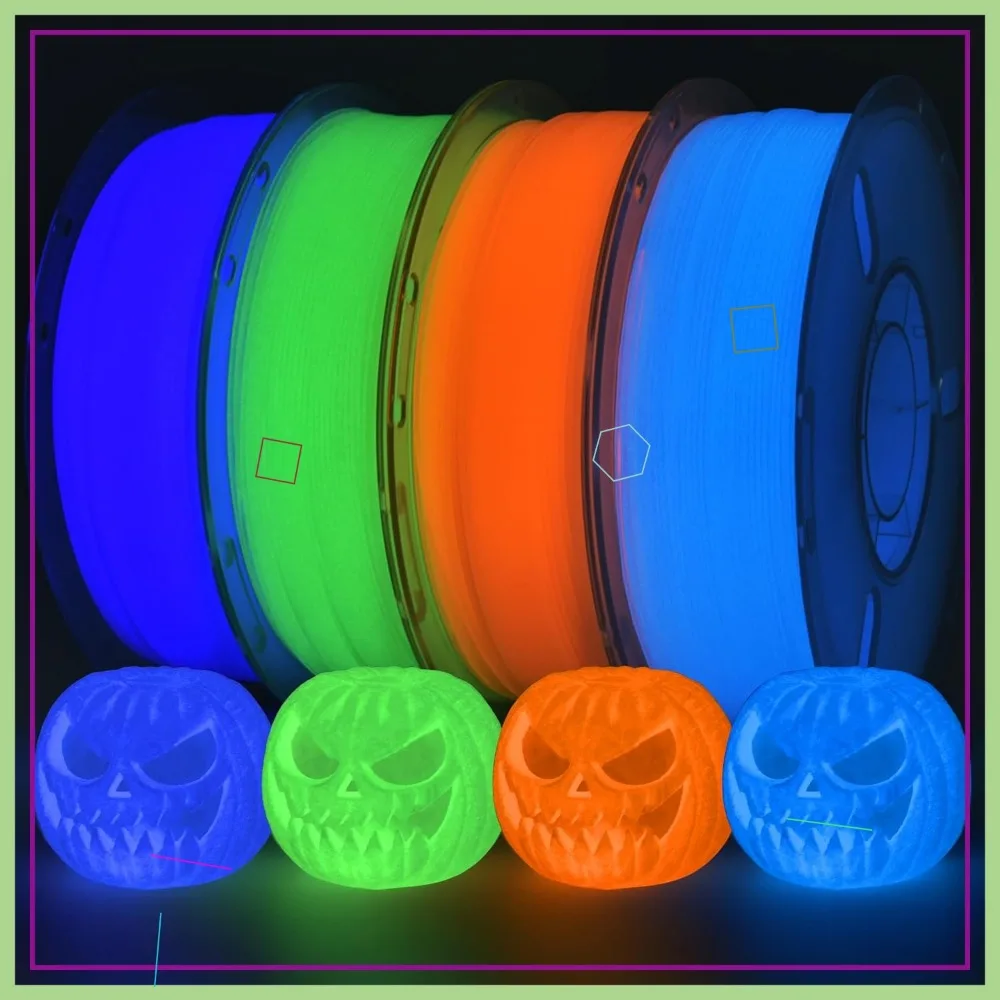 

Glow in The Dark 3D Printer Filament Bundle Multicolour Blue Green Purple Orange PLA 1.75mm Luminous 1kgx4 Spools