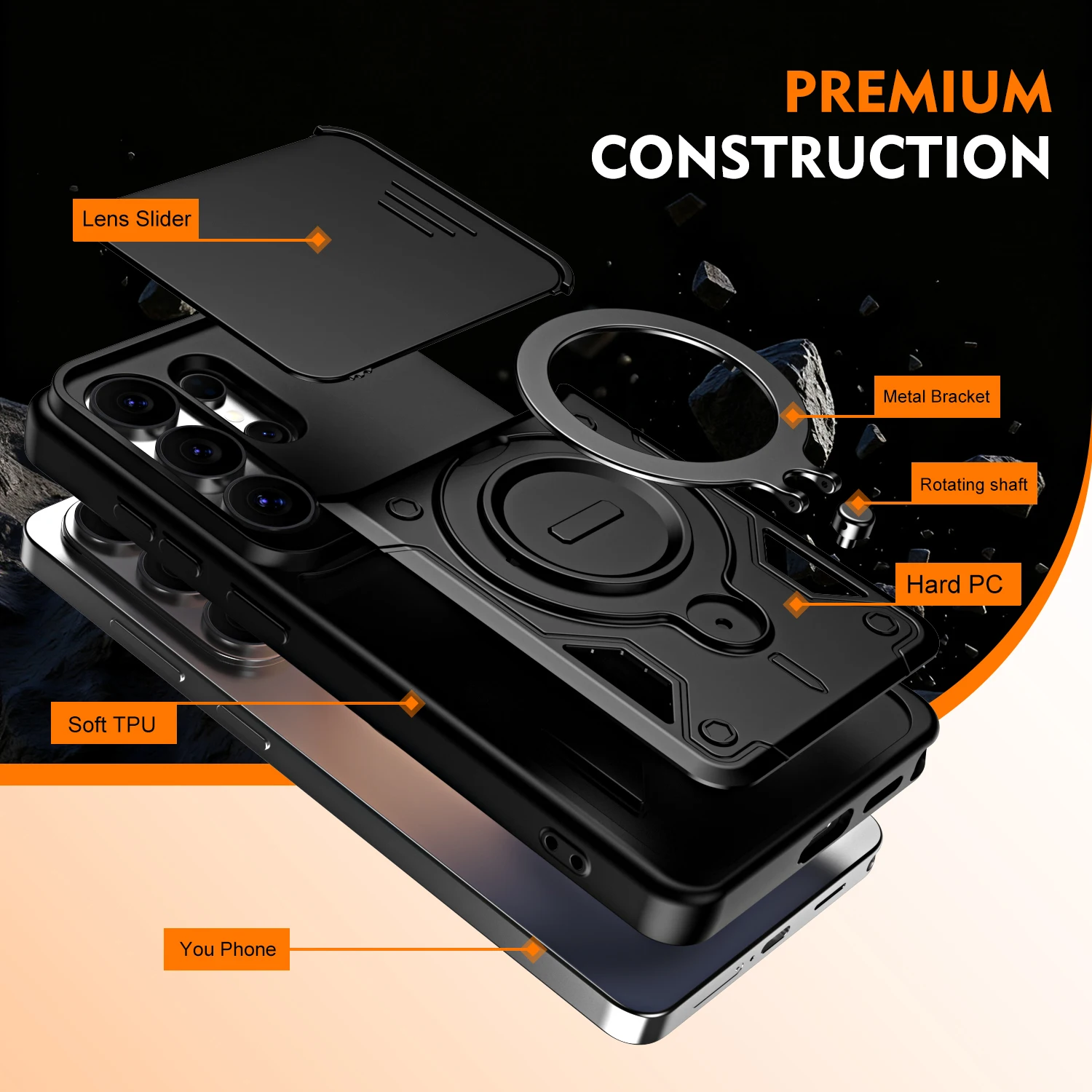 Magnetische Metall-Ständerhülle für Samsung Galaxy A07 A17 A26 A36 A56 A37 A57 S26 Plus Ultra mit drehbarem Schiebe-Kameraschutz – Detail 8