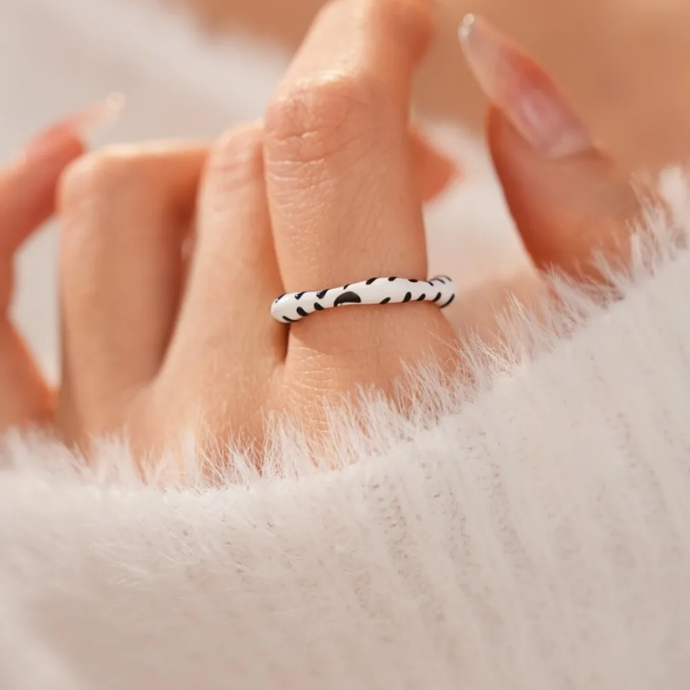 Jóias vintage animal cavalo anel conjunto pônei cavalo preto branco dos desenhos animados esmalte anel delicado na moda abertura anel de dedo meninas