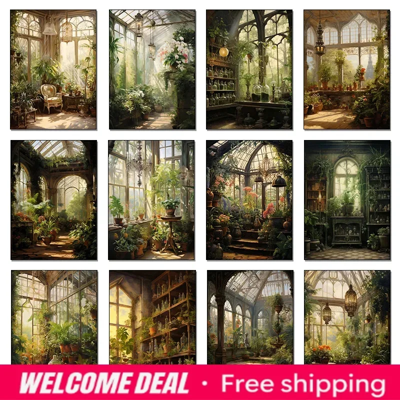 2026  Renaissance Greenhouse Art Plant Garden Classic Retro Poster Canvas Paintings Wall Art HD Pictures For Living Room Home
