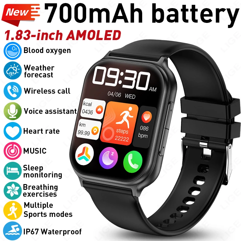 

Смарт-часы LIGE 2026 для мужчин и женщин: спортивные, с GPS-трекингом, водонепроницаемые, с большим аккумулятором 700 мАч, измерением пульса и функцией Bluetooth-звонков