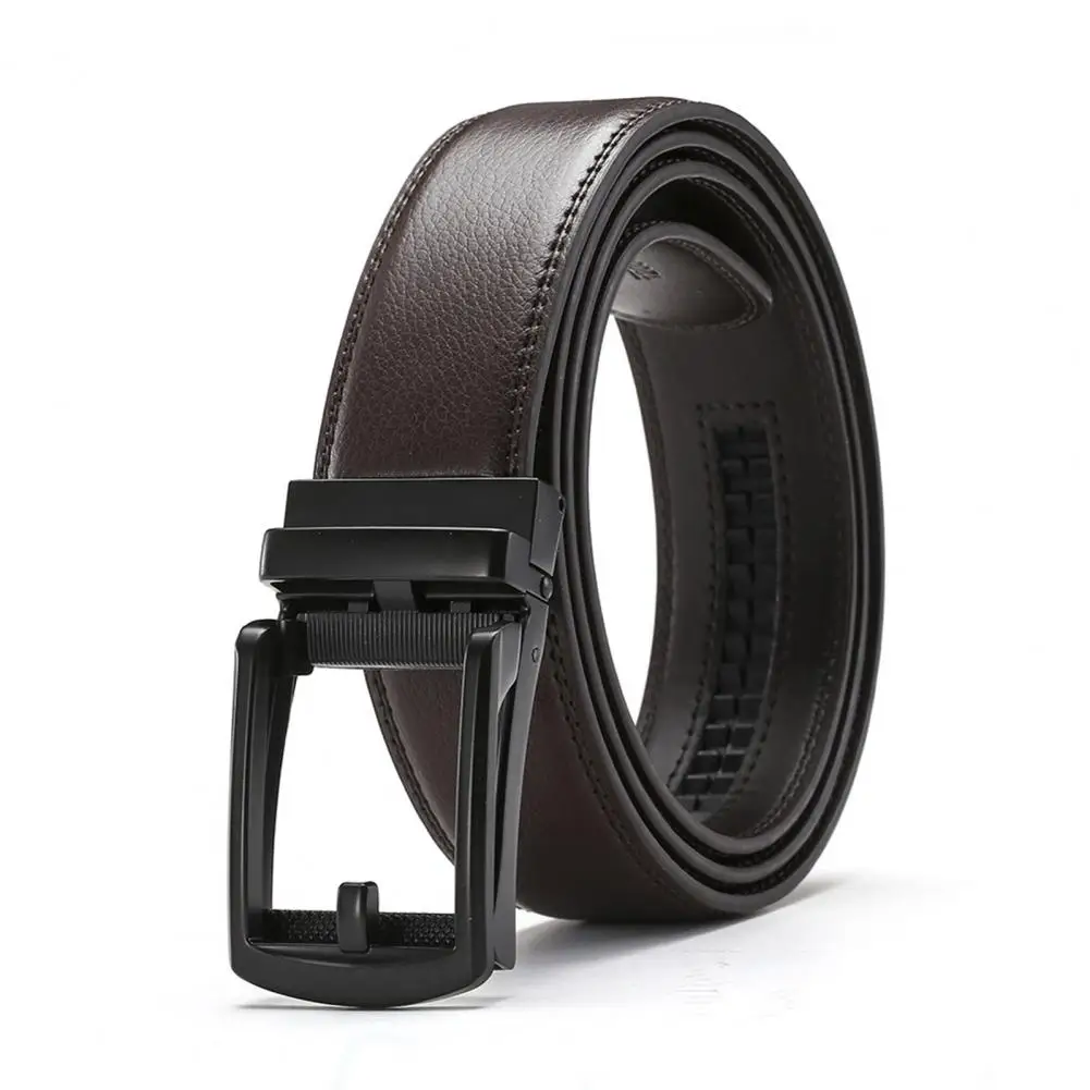 Faux Leather Belt For Men Micro Automatic Buckle Ratchet Track Belt Scratch-resistant Belt Fashion Accessories