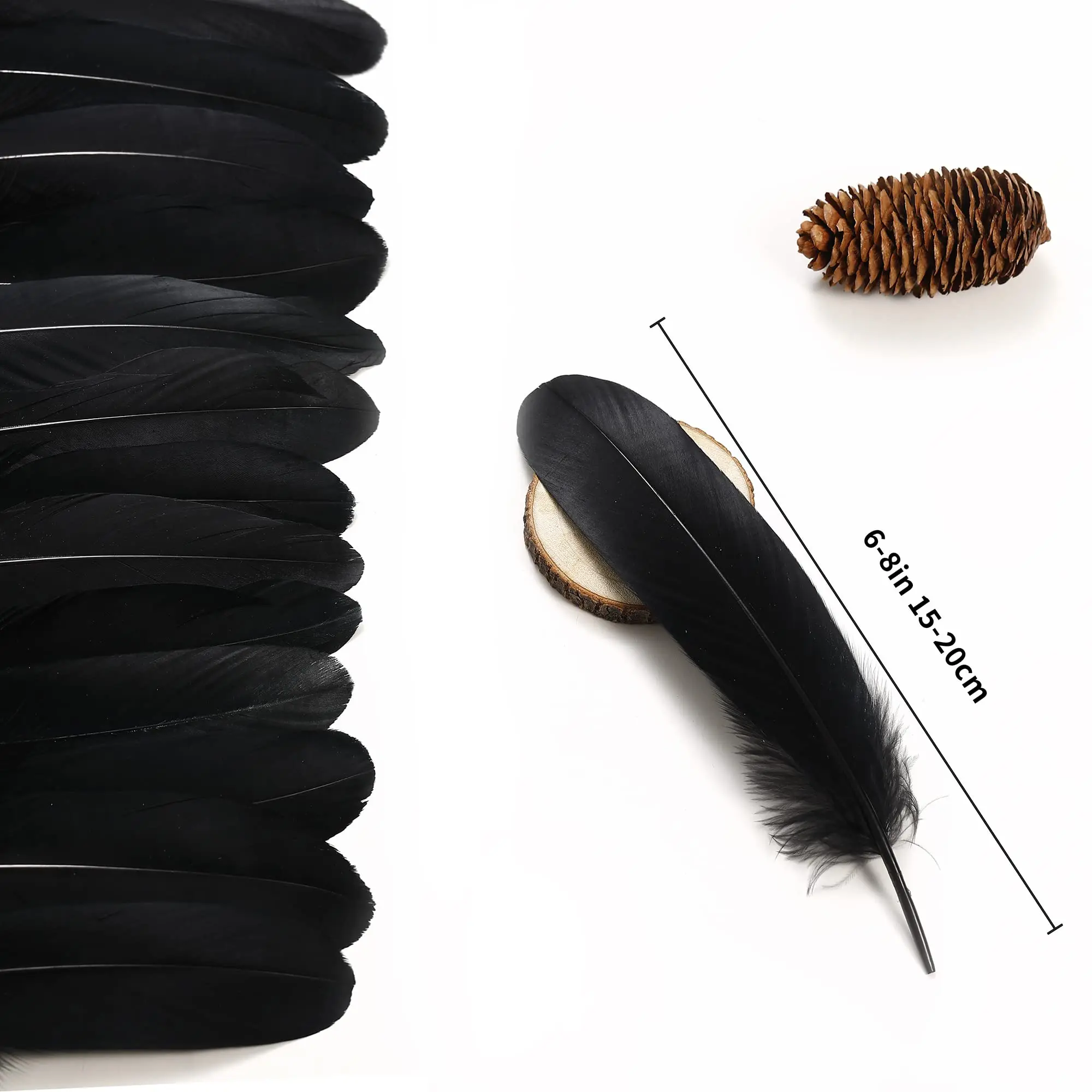 Black Craft Feathers Bulk 50/100Pcs 6-8 Inch Real Goose Feathers for DIY Halloween Decorations, Jewelry, Clothing Accessories