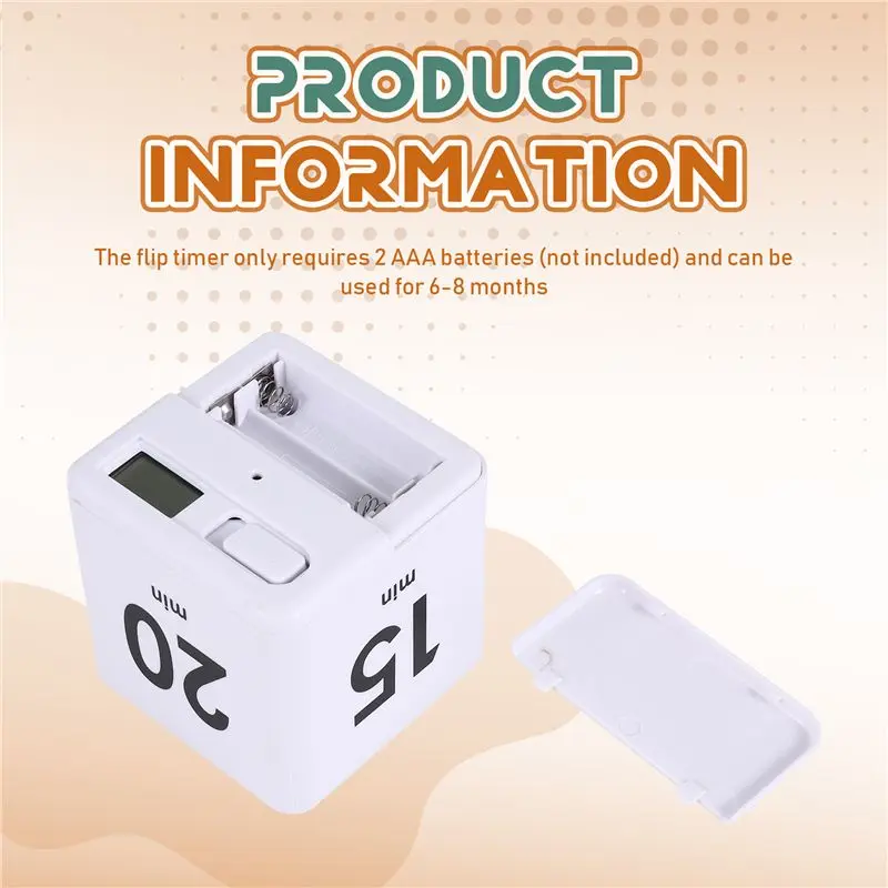 A27F-2PCS Cube Timers Gravity Sensor Flip Timer Kitchen Timer For Time Management And Countdown 1-3-5-10,15-20-30-60Minutes
