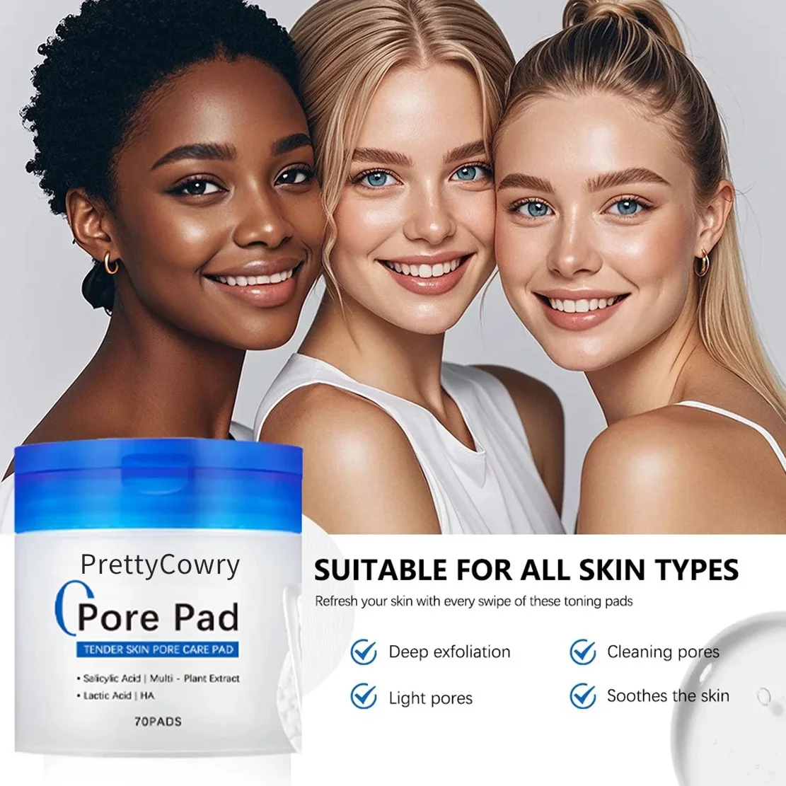 

PrettyCowry Refines Pores, Exfoliates Pore Care Cotton Pads ,Cleanses Pores, Cotton Pads, Salicylic Acid Moisturizing Cotton Pad