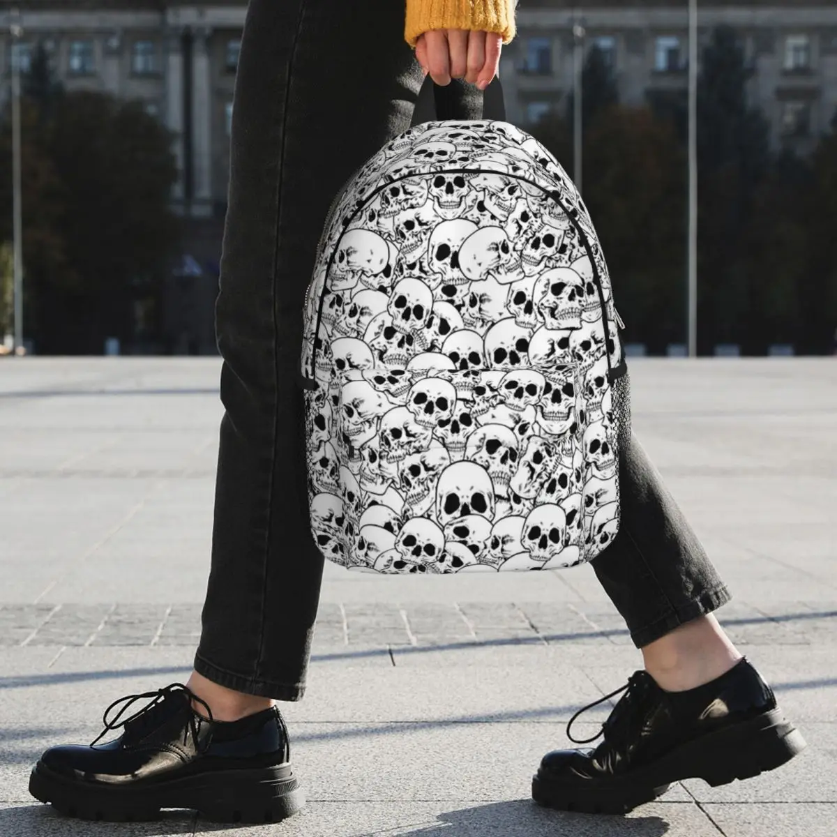 Black White Human Skull Sketching Art Backpack Student BookBag Children School Bag Computer Shoulder Bags for Boys Girls