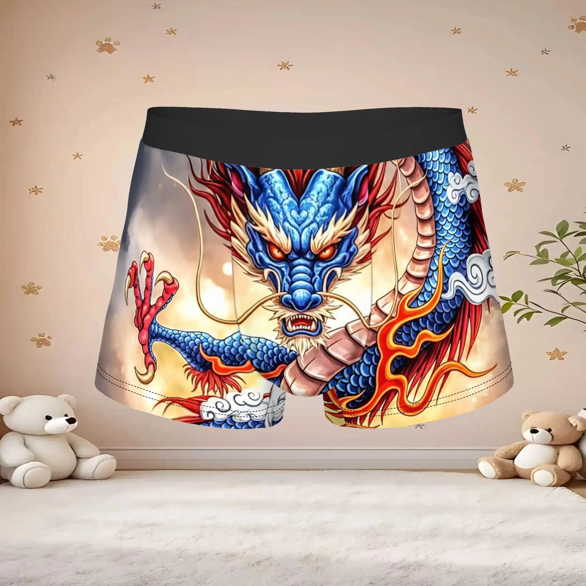 1pc Popular Chinese Cloud Ornate Dragon Graphic boxers  adults  Homme Panties Men's Underwear Print Shorts Boxer Briefs