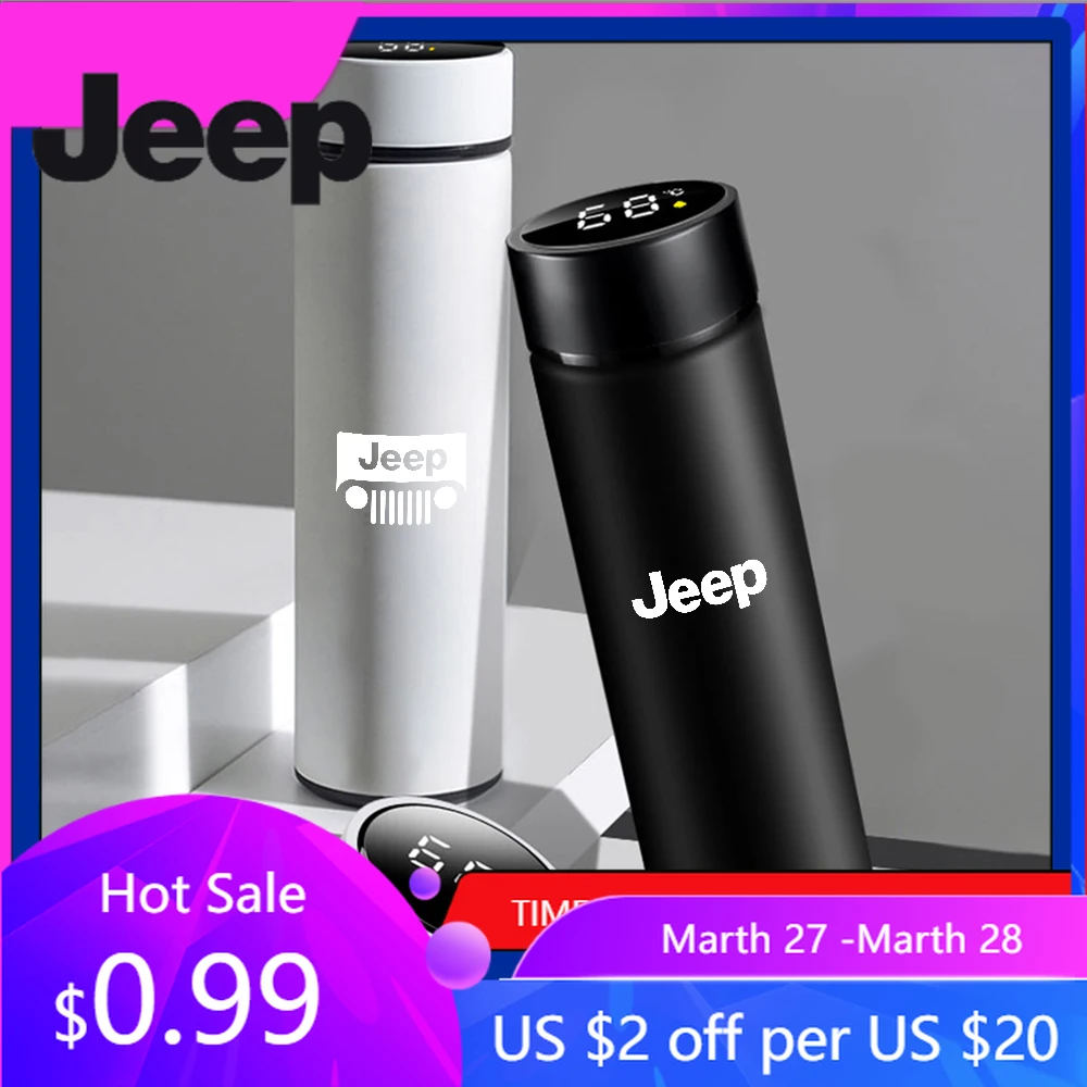 Caneca Térmica com Logo Jeep, Dupla Camada em Aço Inoxidável, à Prova de Vazamentos, para Jeep Grand Cherokee, Wrangler e Renegade