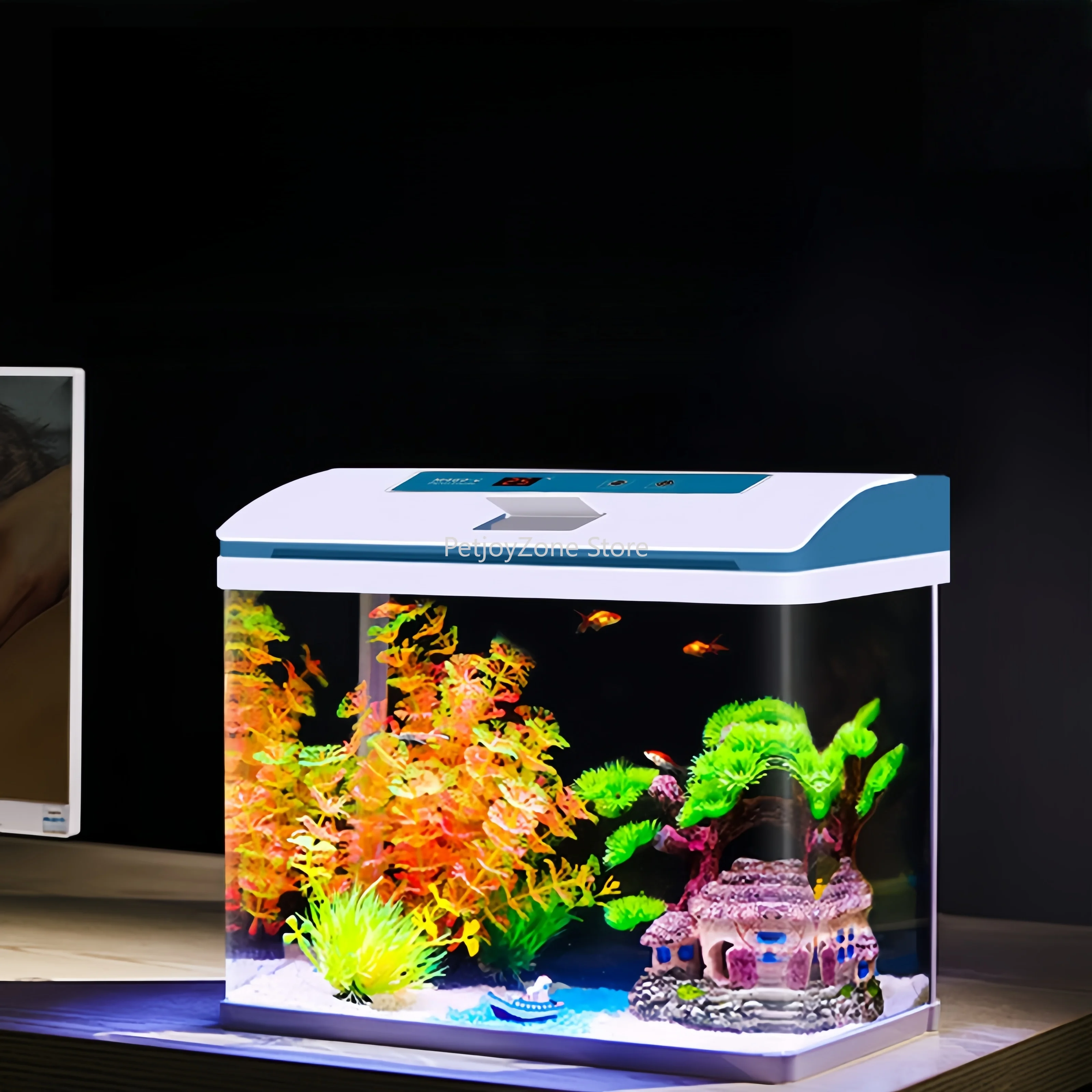 Customized Rectangle Mini Glass Aquatic Aquarium Portable Luxury Ultra Quiet 25W Fish Tank Lid 11L Universal Voltage Living Room
