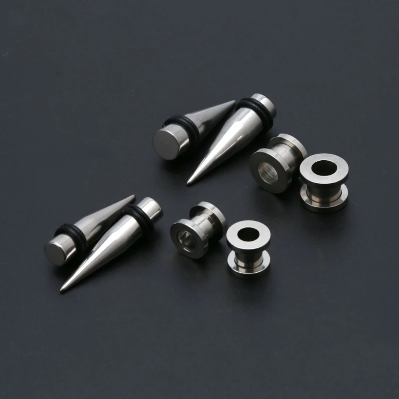 ZB91 2 Pairs 7mm and 9mm Stainless Steel Ear Eyelets Tapers and Tunnels Ear Studs Stretching Kit Body Jewelry