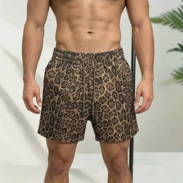 

Summer Vintage Leopard Print Men's Luxury Shorts Casual Fashion American Style Trendy Versatile Lightweight Polyester Fiber