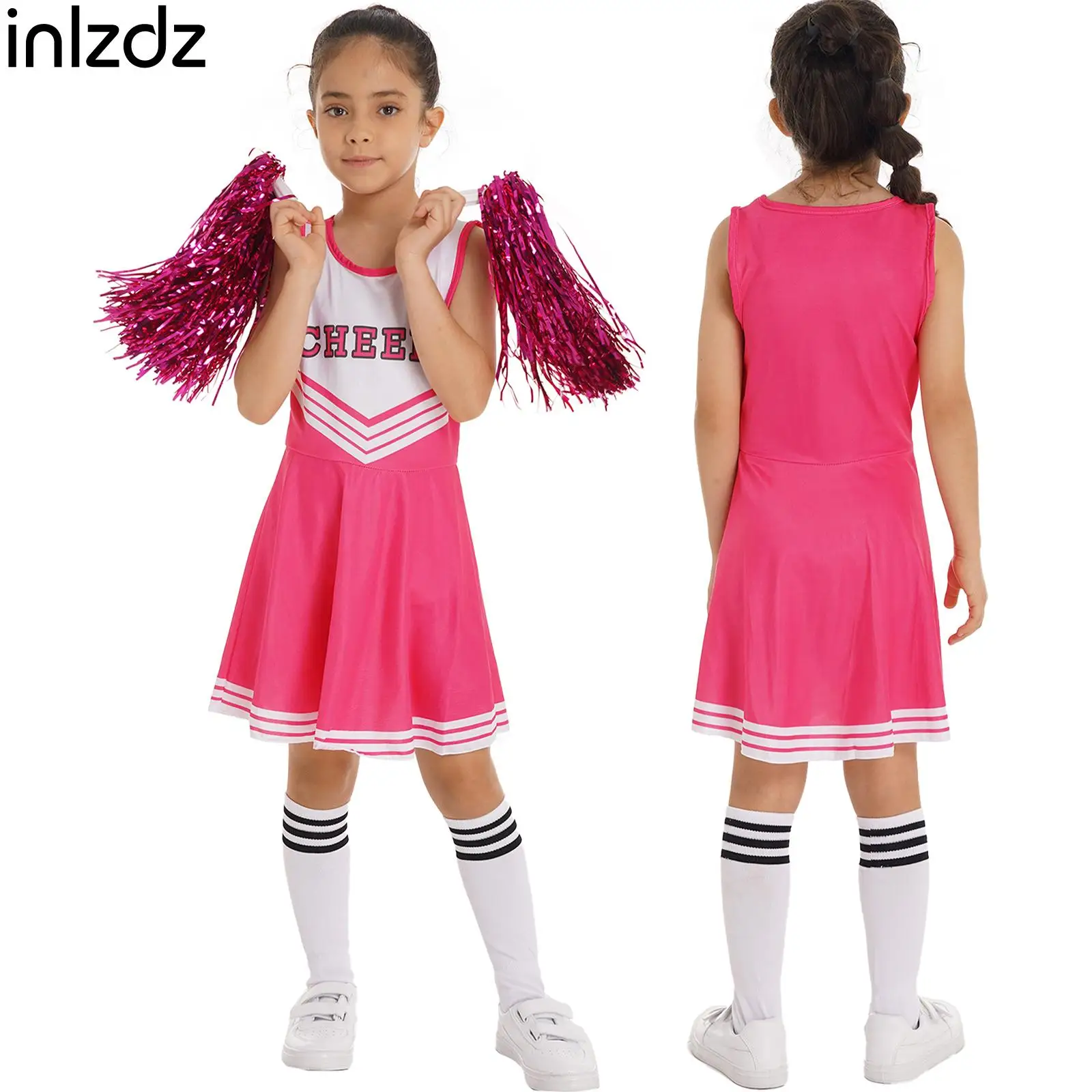 

Kids Girls Sleeveless Cheerleading Outfits School Girls Cute School Sports Meeting Carnival Performance Cosplay Fashion Clothes