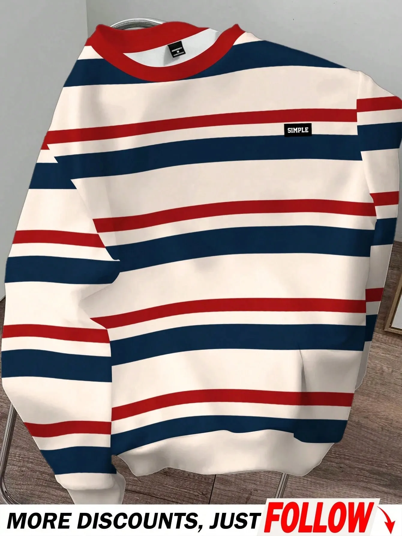 Fall/Winter Men's Round-neck Hoodie with Stripes Print - Comfortable Soft Casual Fashionable Streetwear for Men