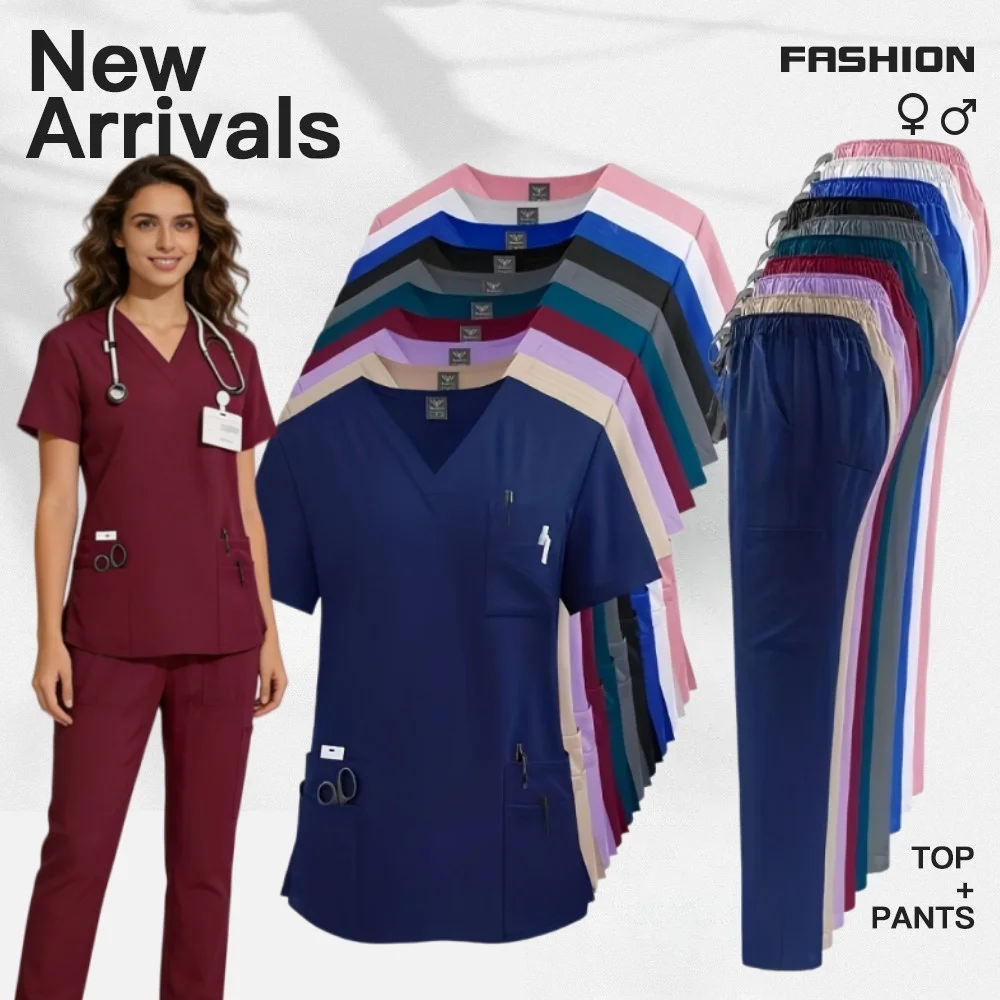 2-piece Nurse Uniform Elastic Doctor Nurse Pet Hospital Uniform Set Short Sleeve Top Straight Pants Matte Set