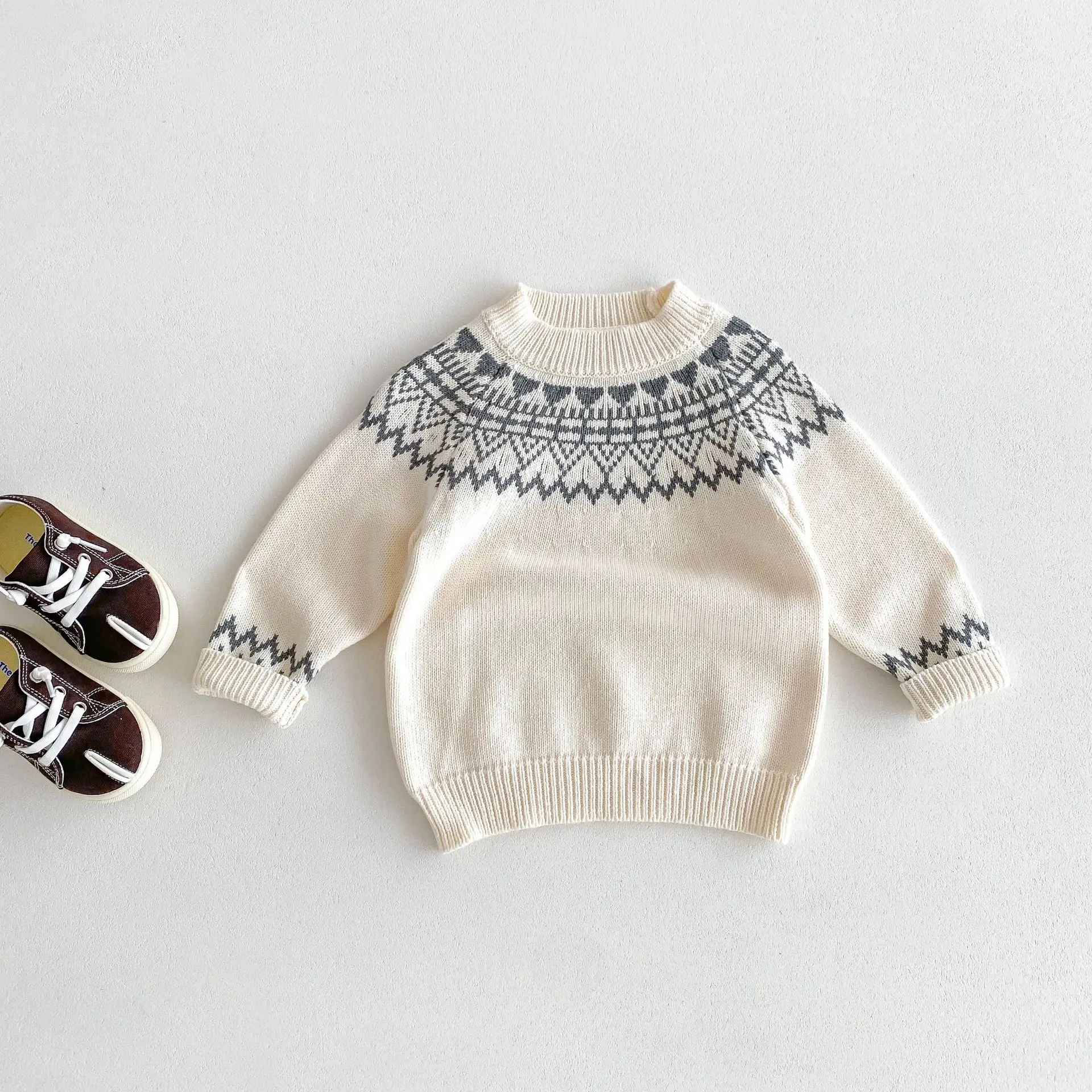 

Autumn New Children Sweater Boys Girls Jacquard Knitwear Fashion Versatile Toddler Baby Casual Knitted Pullover Kids Clothes