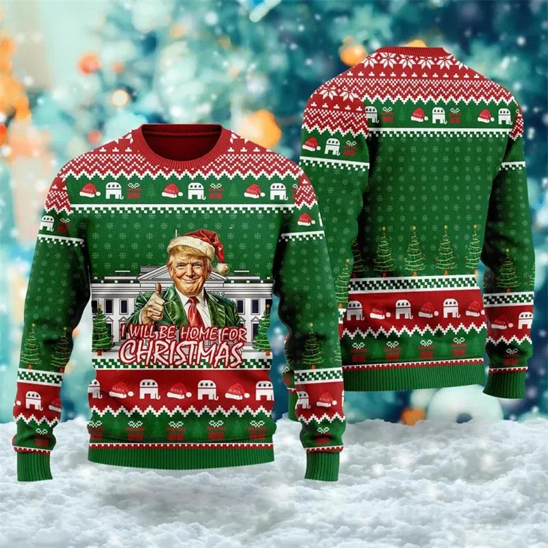 Christmas Mens Hoodies Trump Pullover 3D Printed Ugly Sweatshirt Fashion Oversized Mens Hoodies Funny New Mens Clothing