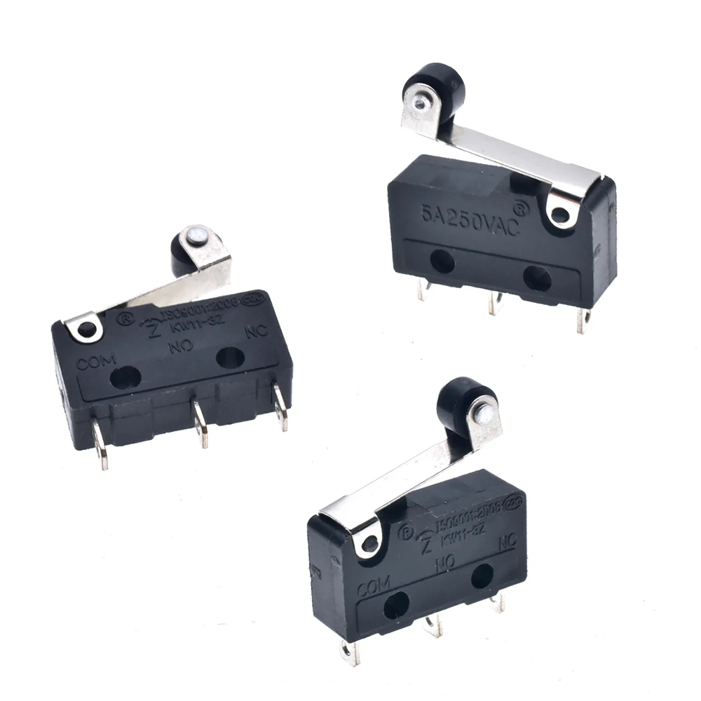 100Pcs/Set 5A 125 250V SPDT 1NO 1NC Momentary Hinge Roller Lever Tact Micro Switches 3 Pins KW11-N KW12 Mouse Reset Button*
