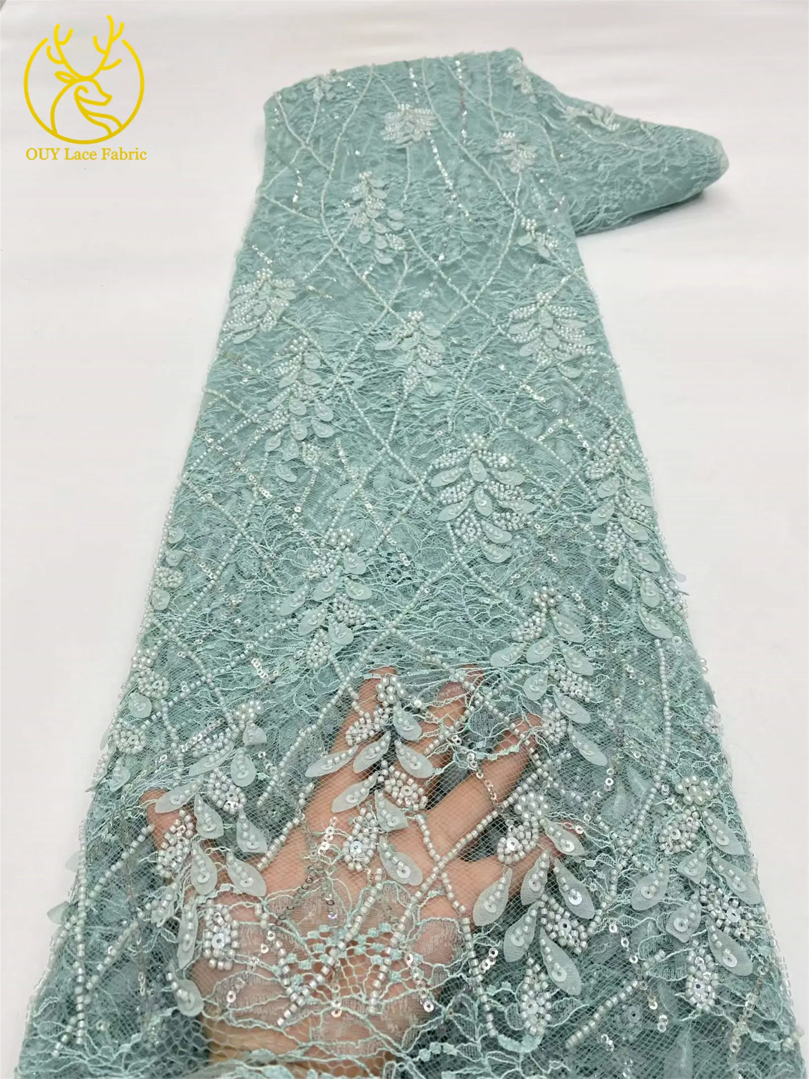 Eleganter Afrikanischer Pailletten-Perlen-Spitzenstoff 2026 Hochwertige Nigerianische Hochzeitskleid-Spitze Bestickte Französische Tüllspitze – Detail 16