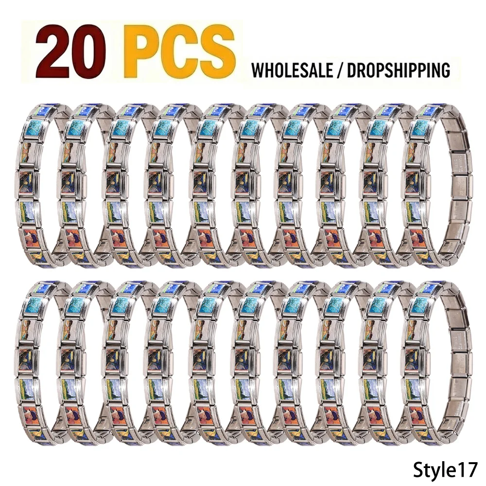 Wholesale 20PCS 9mm Stainless Steel Italian Charm Bracelet Bulk Lot Modular Composable New Art Style Jewelry for Dropshipping