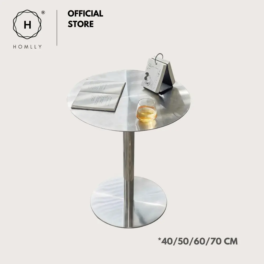 

Homlly Tonii Stainless Steel Round Slim Table (40-70cm Diameter) glass coffee table