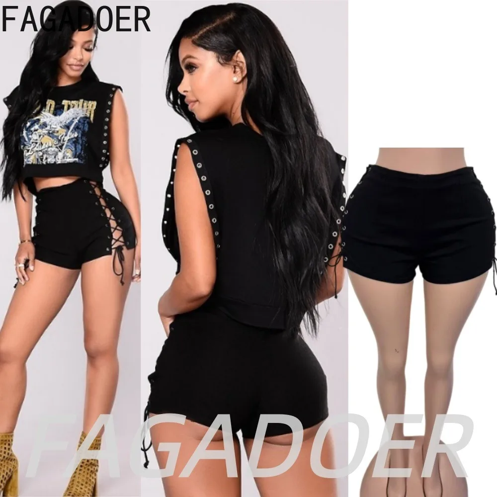 FAGADOER Punk Side Lace-up Bandage Denim Shorts Y2K Women Streetwear Black Bodycon Jean Shorts 2026 Summer High Waist Jeans New