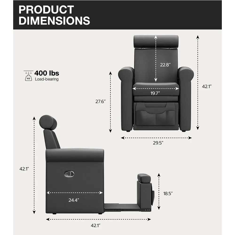 Black Reclining Pedicure Station with Built-in Tool Pouch