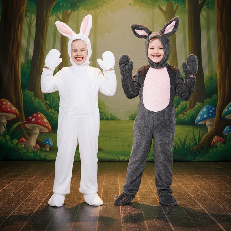 

120-150 Rabbit Cosplay Costume Girls Boys Furry Cute Small White Rabbit Bunny Costume Halloween Carnival Outfit Jumpsuit Pajamas