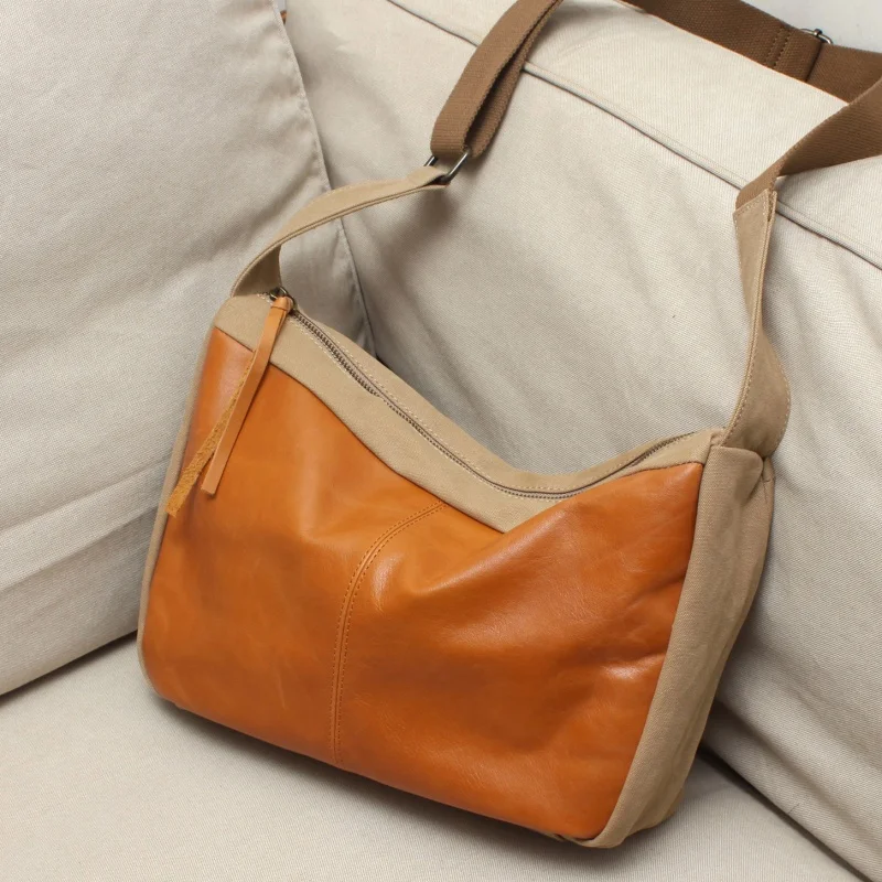 Canvas With Leather Messenger Bag For Men 2026 New Arrival Work Briefcase Large Capacity Casual Shoulder Crossbody School Bag