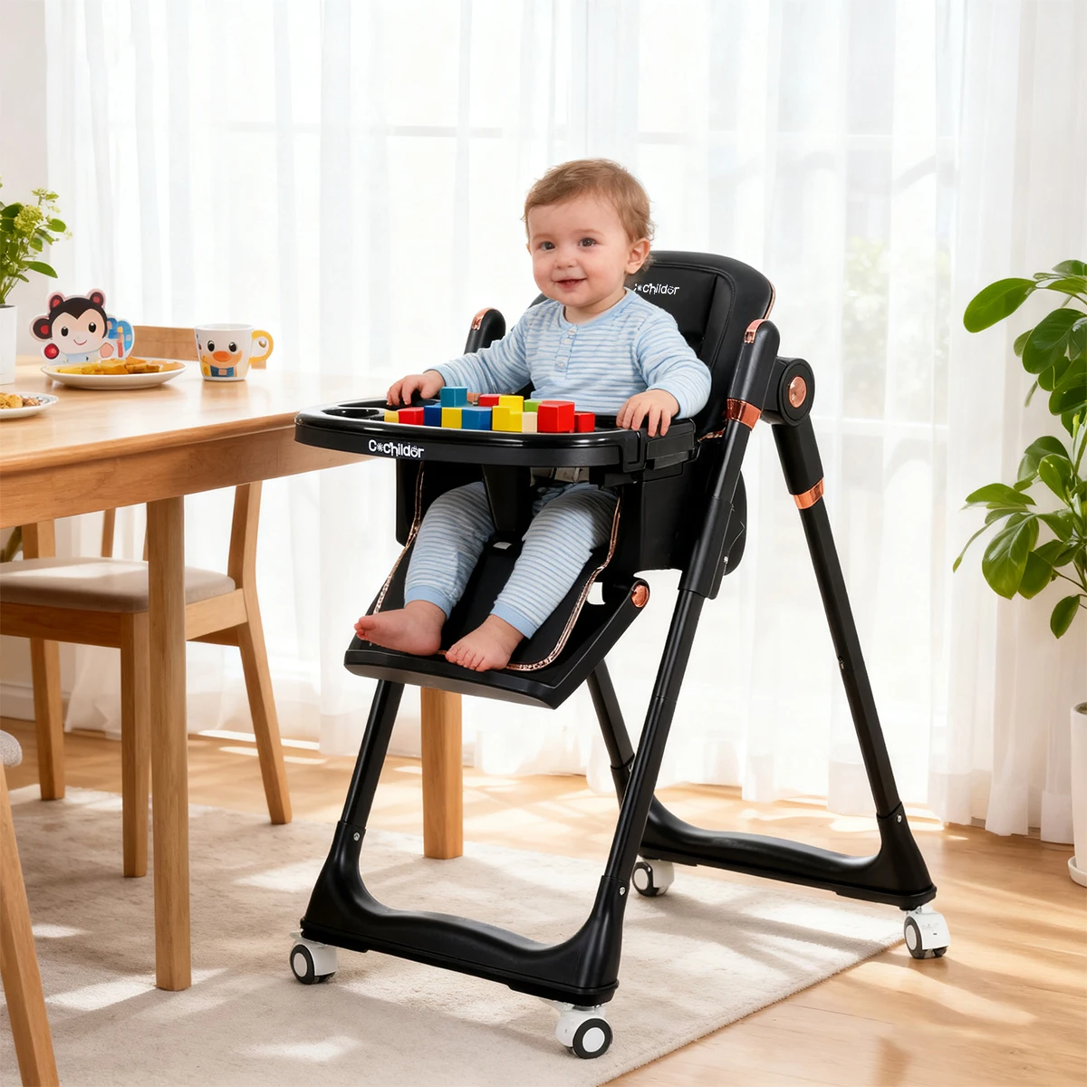 

Foldable baby feeding chair, multi-functional children's high chair, wheeled table and chair, outdoor camping chair