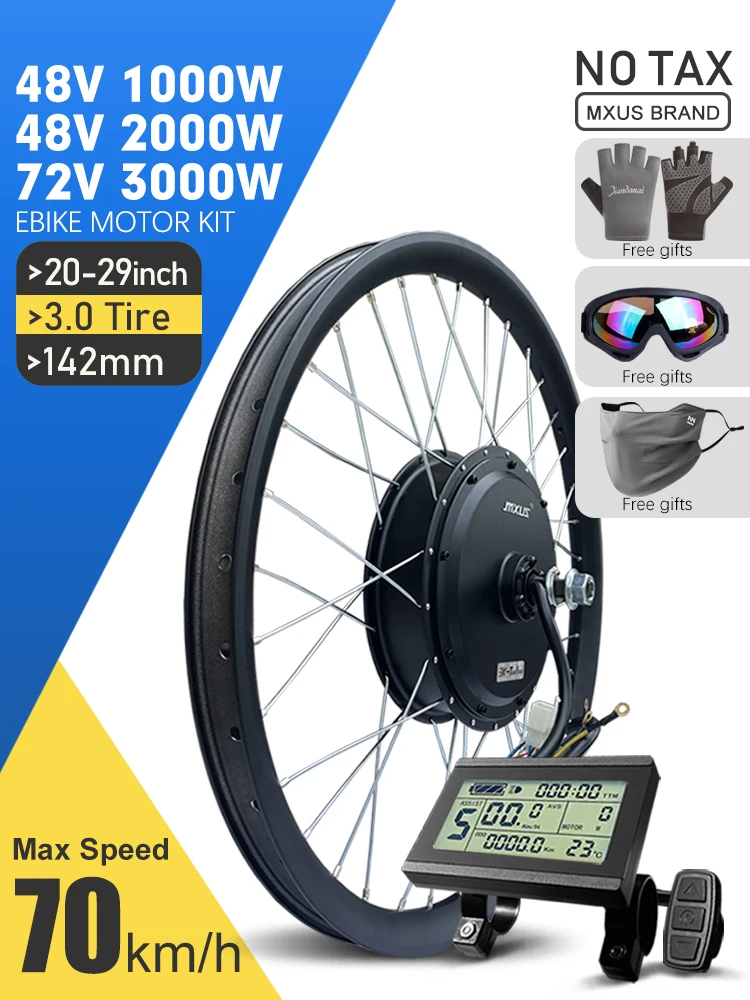 AliExpress KUNTENG E-BIKE MXUS Electric Bike Coversion Kit 48V 1000W 2000W 72V 3000W Brushless Non-gear Rear Hub Motor Wheel For Ebike Conversion Kit