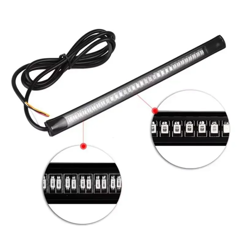 8" Motorcycle LED Tail Light Strips 48 LED Red Brake Tail Light Stop Tail Lihgt Amber Turn Signal Light Multifunction Waterproof image 4