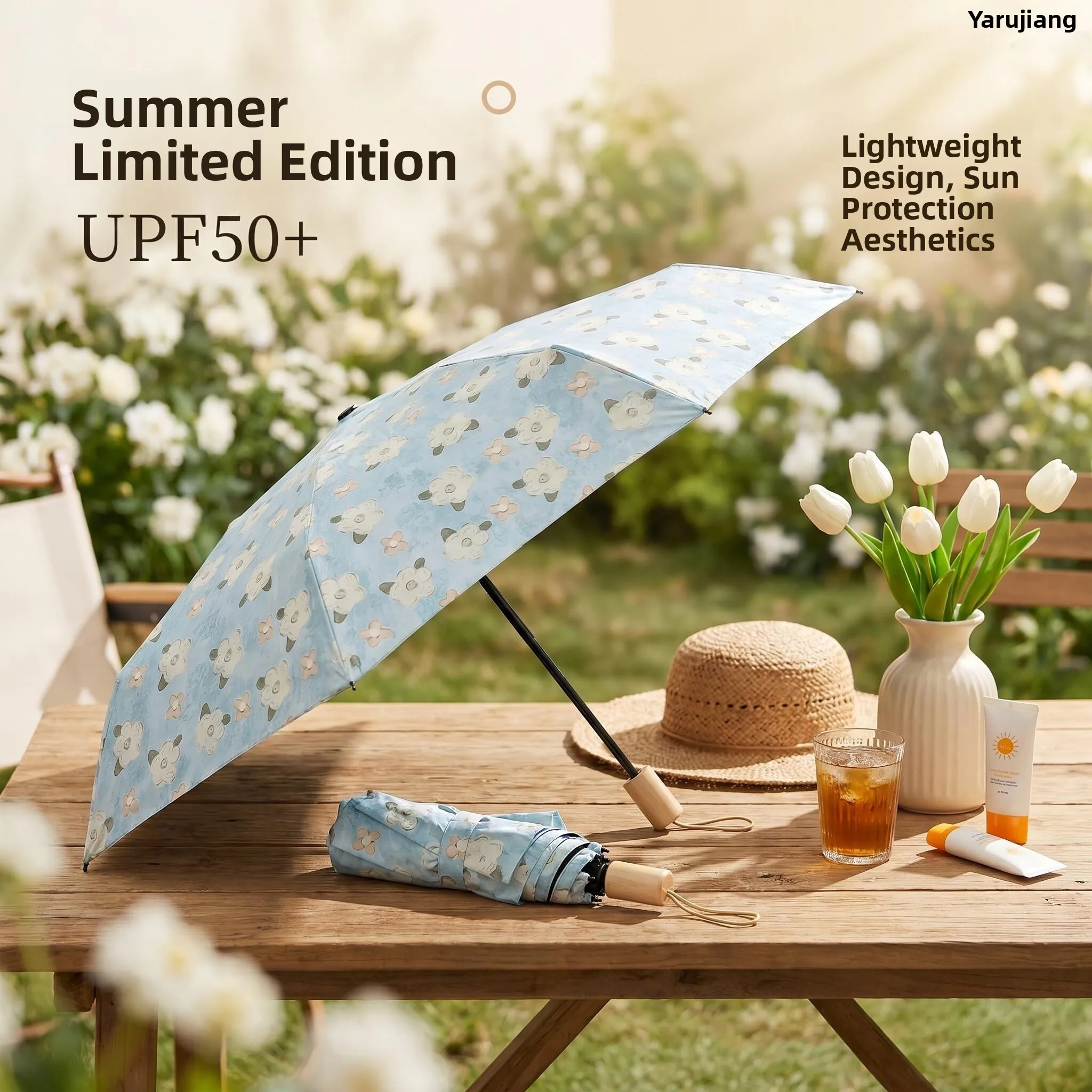 

Women's Black Glue Sunshade Umbrella Ins Style Simple Oil Painting Student Sun Blocking Umbrella Automatic Folding Rainproof ...