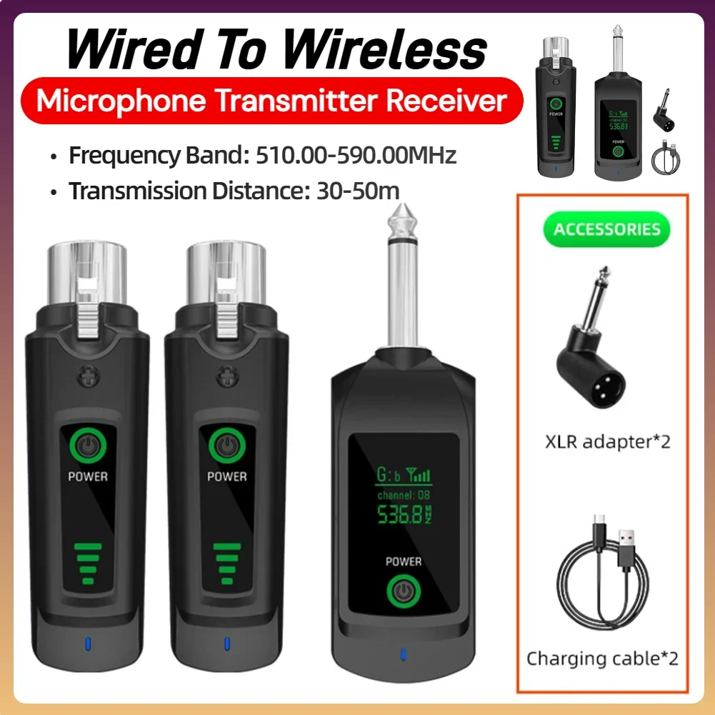 

Беспроводная система передачи и приема звука UHF с адаптером XLR для динамических микрофонов, гитар и аудиомикшеров