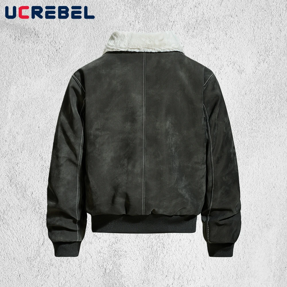 Pánská zimní bunda z umělé kůže se splývavými rameny, tlustá retro zoufalá bunda s dlouhým rukávem a prošívanou bundou - náhled 2