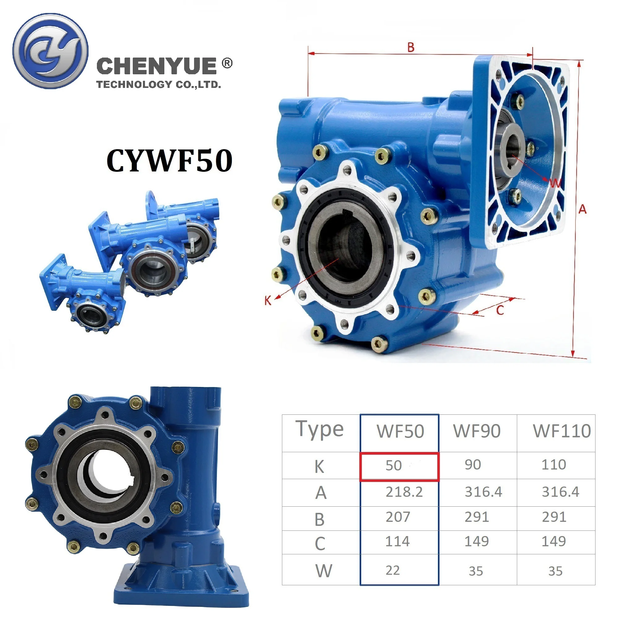 Imagem -03 - Chenyue Saída Furo 2550 mm Caixa de Engrenagens Sem-fim Cywf50 Entrada 22 Saída 50 mm Relação 5:1 100:1 Velocidade 80233n.m Motor 3kw Manutenção Gratuita