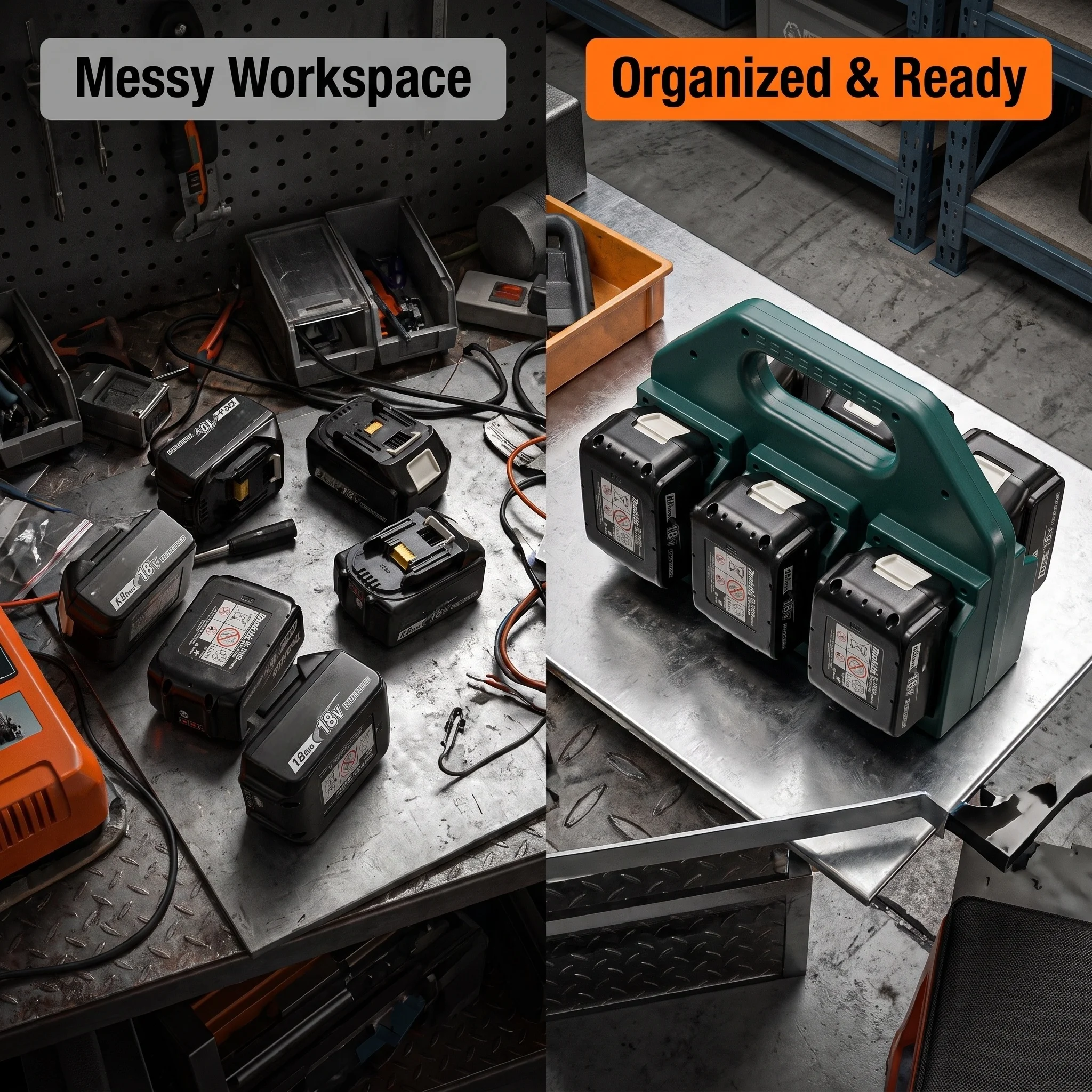 6-Slot-Akku-Tragehalter für Makita 18V-Akkus, Akku-Aufbewahrungsorganizer, tragbarer Akku-Caddy mit Griff – Detail 4